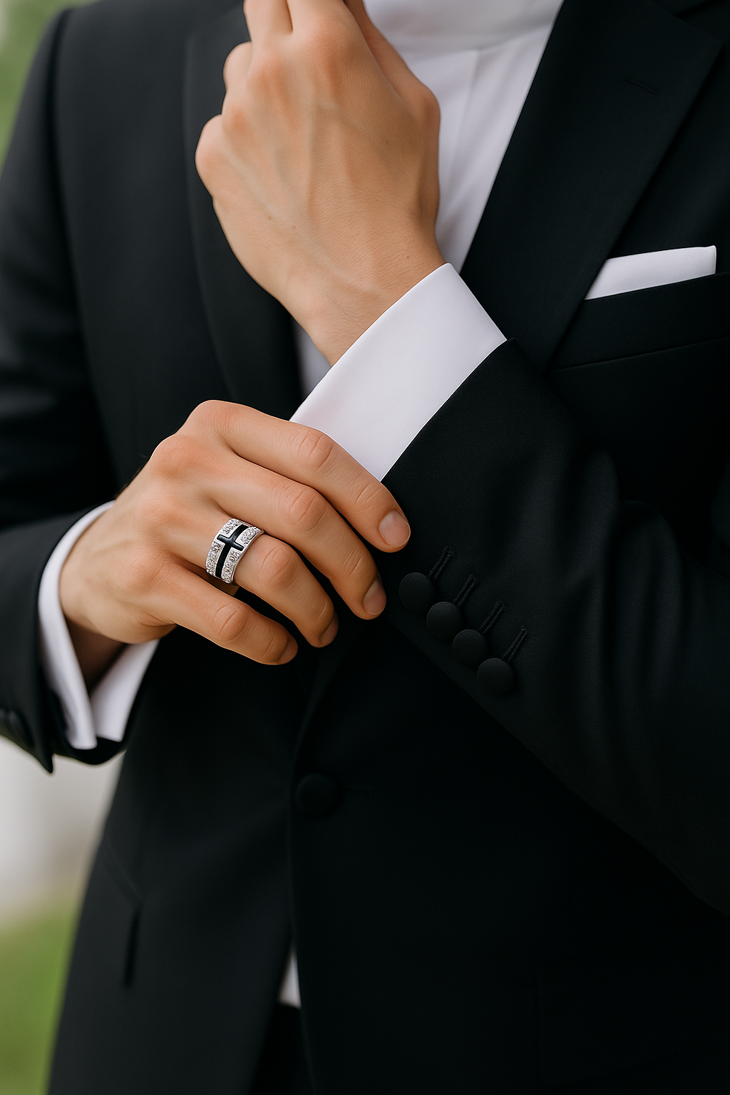 Buy black diamond cufflinks for men – luxury Noirline collection featuring round brilliant cut diamonds in bold geometric settings. Shop 18K gold cufflinks designed for modern formalwear.