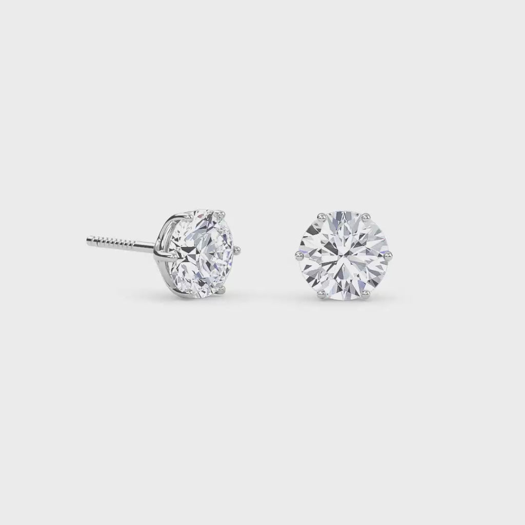 2 Carat Round Six Prong Solitaire Earrings