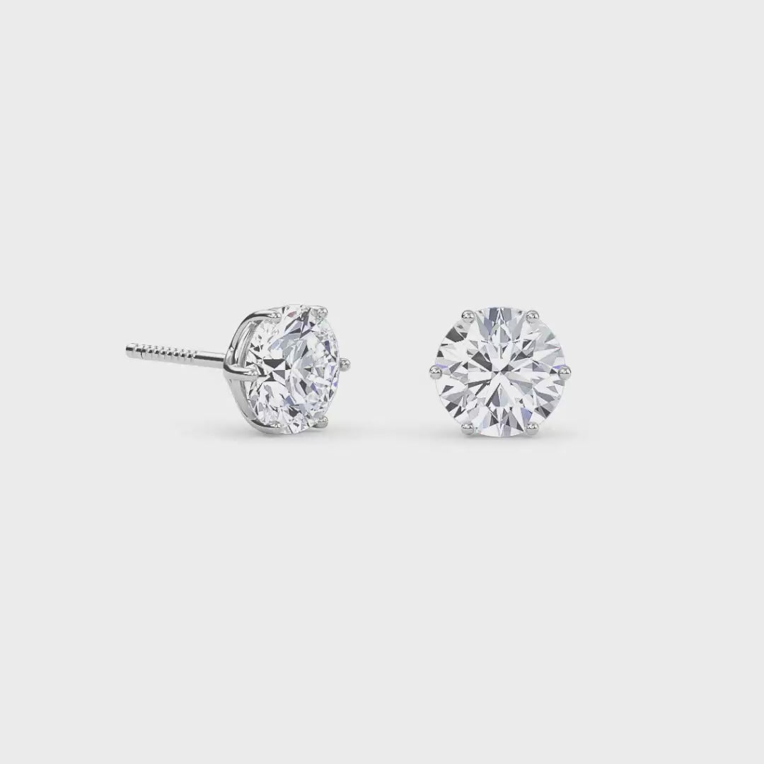 2 Carat Round Six Prong Solitaire Earrings
