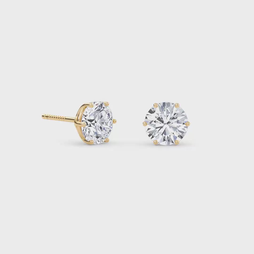 2 Carat Round Six Prong Solitaire Earrings